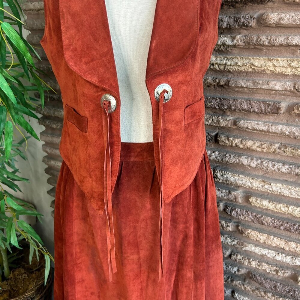 Carla Vintage 70s 80s Cowgirl Festival Rust Suede Vest and Full Skirt READ - Picture 13 of 15